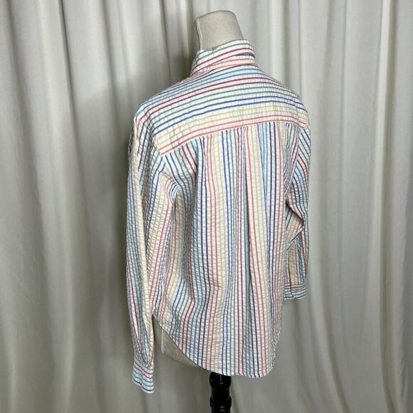 Talbots Rainbow Striped Shirt Textured Button Up Multicolor Collared Women's SP - Picture 10 of 11